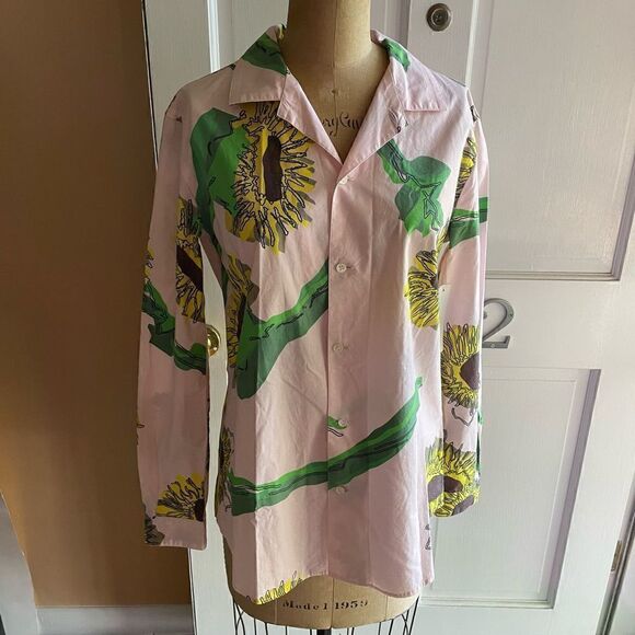 JULIEN DAVID | pink sunflower button up designer top L - Picture 1 of 13